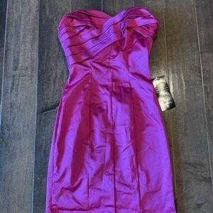 NWT Bebe Hot Pink Satin Sweetheart Neckline Strapless Fitted Dress Sz M